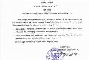 Gubernur DIY Keluarkan SE tentang Memperdengarkan Lagu Kebangsaan Indonesia Raya