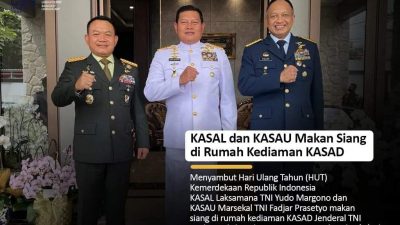 Realisasikan Harapan Jokowi, Tiga Pimpinan Matra TNI, KSAD, KSAL, dan KSAU Bertemu di Kediaman Jenderal DAR